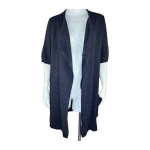 Isaac MIzrahi Live! Cascade-Front Sweater Cardigan Short Sleeve Black Small NWOT